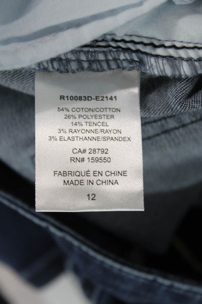 Renuar Womens Cotton Blend Crystal Detail Mid-Rise Tapered Jeans Blue Size 12