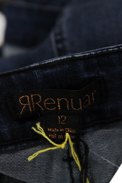Renuar Womens Cotton Blend Crystal Detail Mid-Rise Tapered Jeans Blue Size 12