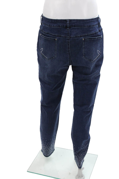 Renuar Womens Cotton Blend Crystal Detail Mid-Rise Tapered Jeans Blue Size 8