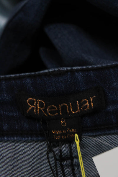 Renuar Womens Cotton Blend Crystal Detail Mid-Rise Tapered Jeans Blue Size 8