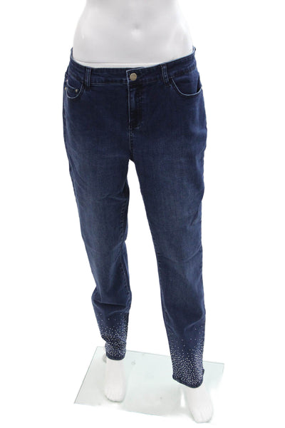 Renuar Womens Cotton Blend Crystal Detail Mid-Rise Tapered Jeans Blue Size 16