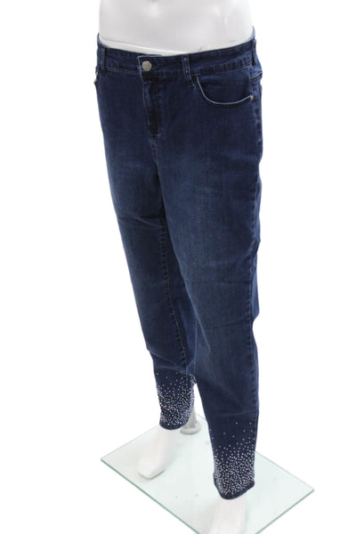 Renuar Womens Cotton Blend Crystal Detail Mid-Rise Tapered Jeans Blue Size 16