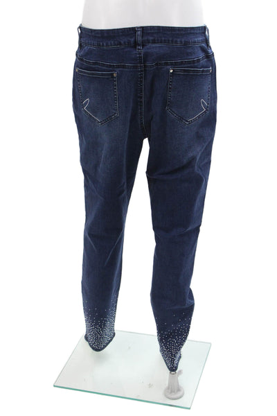 Renuar Womens Cotton Blend Crystal Detail Mid-Rise Tapered Jeans Blue Size 16