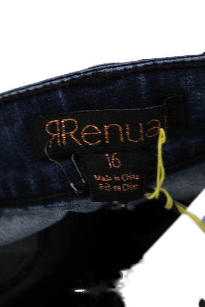 Renuar Womens Cotton Blend Crystal Detail Mid-Rise Tapered Jeans Blue Size 16