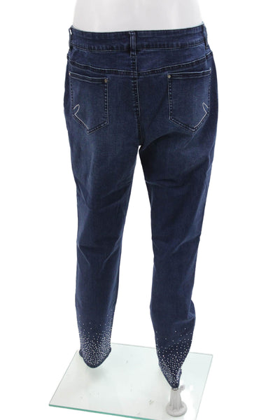 Renuar Womens Cotton Blend Crystal Detail Mid-Rise Tapered Jeans Blue Size 10