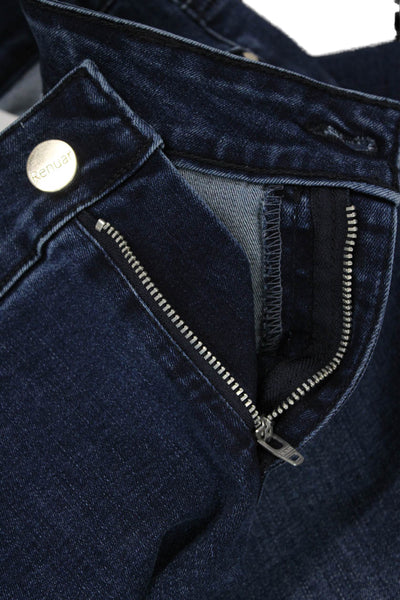 Renuar Womens Cotton Blend Crystal Detail Mid-Rise Tapered Jeans Blue Size 10
