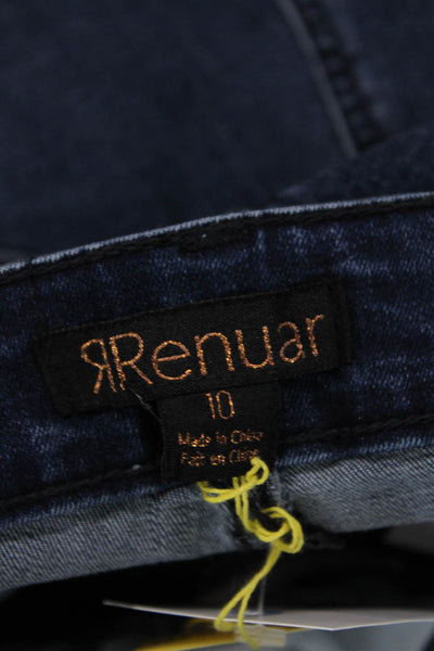 Renuar Womens Cotton Blend Crystal Detail Mid-Rise Tapered Jeans Blue Size 10