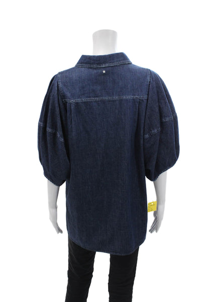 Lorena Antoniazzi Womens Cotton Short Sleeve Denim Blouse Top Navy Size 48