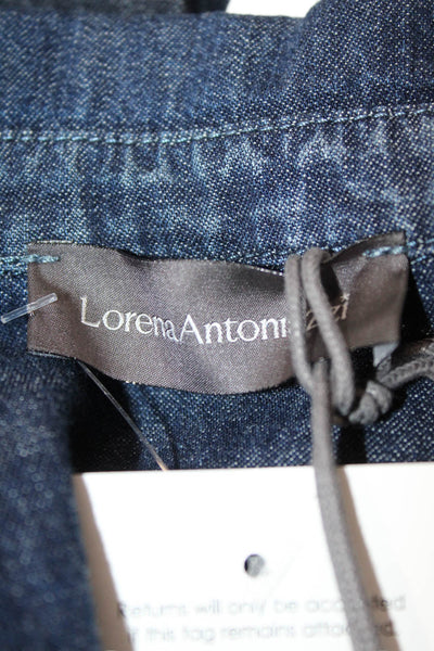 Lorena Antoniazzi Womens Cotton Short Sleeve Denim Blouse Top Navy Size 48