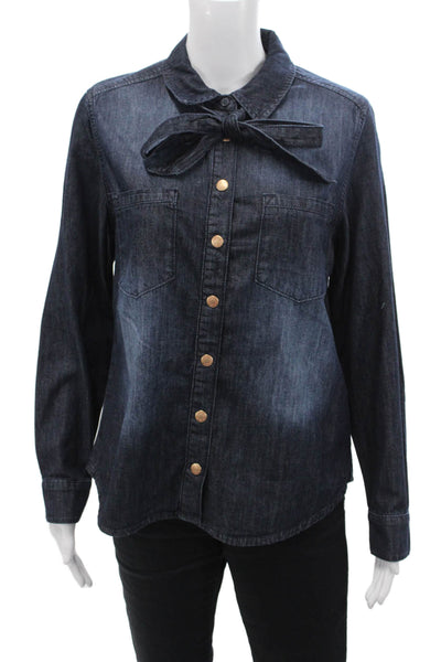 Blue Daze Womens Cotton Collared Long Sleeve Denim Blouse Top Navy Size 36