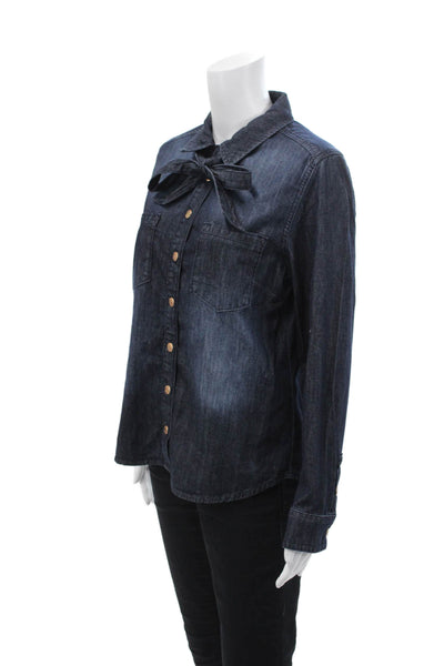 Blue Daze Womens Cotton Collared Long Sleeve Denim Blouse Top Navy Size 36