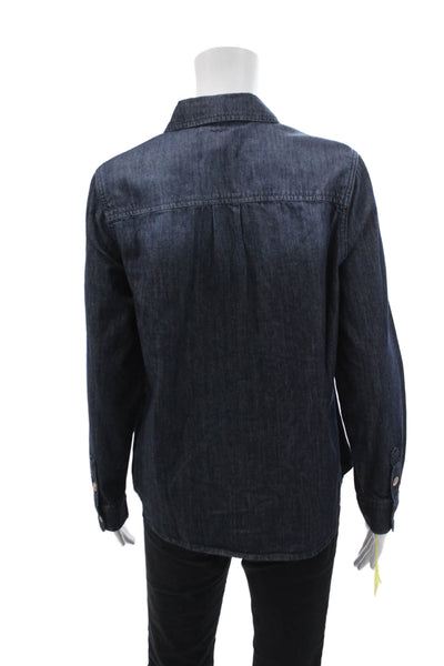 Blue Daze Womens Cotton Collared Long Sleeve Denim Blouse Top Navy Size 36
