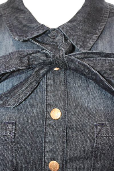 Blue Daze Womens Cotton Collared Long Sleeve Denim Blouse Top Navy Size 36
