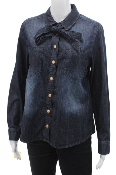 Blue Daze Womens Cotton Collared Long Sleeve Denim Blouse Top Navy Size 34