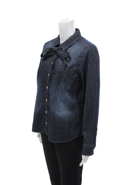 Blue Daze Womens Cotton Collared Long Sleeve Denim Blouse Top Navy Size 34