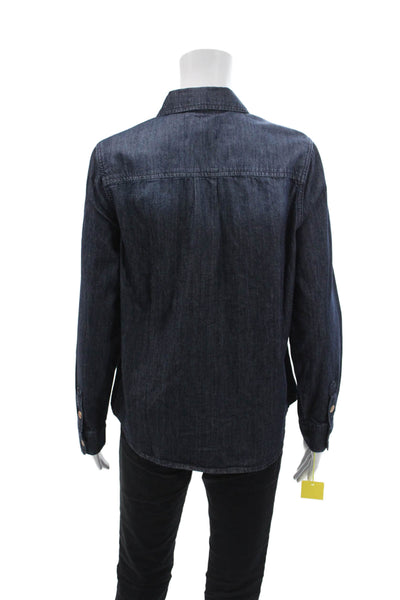 Blue Daze Womens Cotton Collared Long Sleeve Denim Blouse Top Navy Size 34