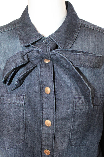 Blue Daze Womens Cotton Collared Long Sleeve Denim Blouse Top Navy Size 34