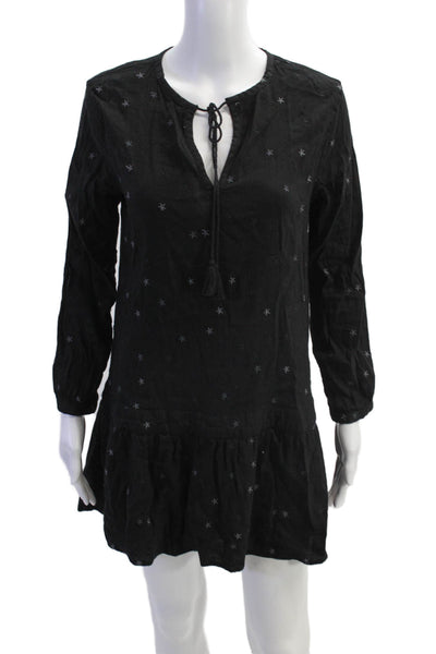 Rails Womens Star Embroidered Long Sleeve Shift Dress Black Size XS