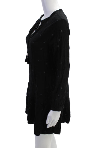 Rails Womens Star Embroidered Long Sleeve Shift Dress Black Size XS