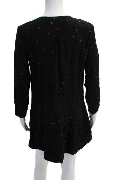 Rails Womens Star Embroidered Long Sleeve Shift Dress Black Size XS