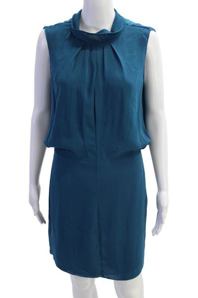 Reiss Womens Sleeveless Mock Neck Pleated Blouson Dress Blue Size 6