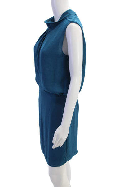 Reiss Womens Sleeveless Mock Neck Pleated Blouson Dress Blue Size 6