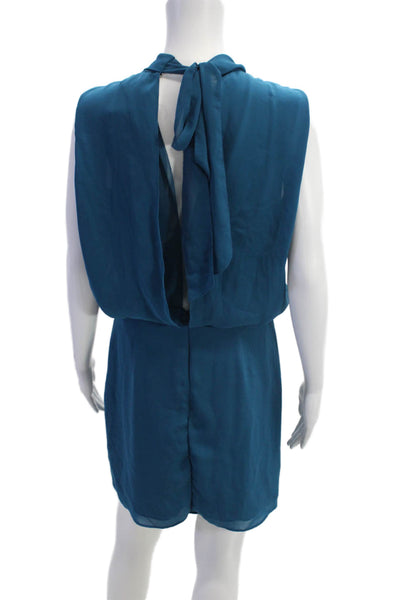 Reiss Womens Sleeveless Mock Neck Pleated Blouson Dress Blue Size 6