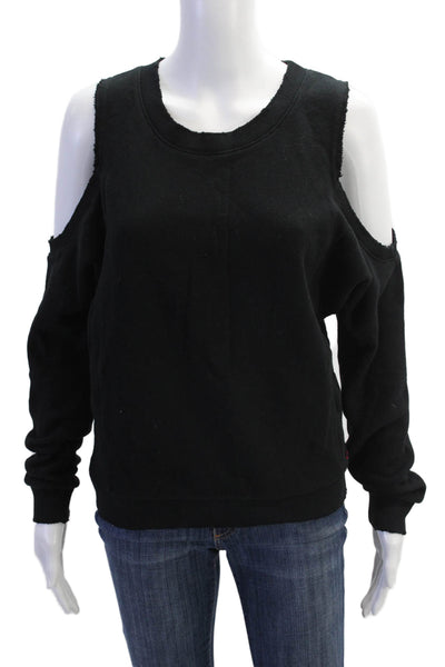 Philanthropy Womens Long Sleeve Cold Shoulder Scoop Neck Sweater Black Small