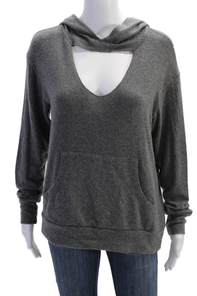 LNA Womens Pullover Long Sleeve Cut Out Hooded Sweatshirt Gray Size Extra Large