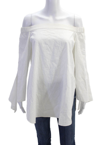 Tibi Womens 3/4 Sleeve Off Shoulder Boxy Oversized Blouse White COtton Size 6