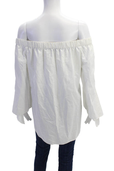 Tibi Womens 3/4 Sleeve Off Shoulder Boxy Oversized Blouse White COtton Size 6