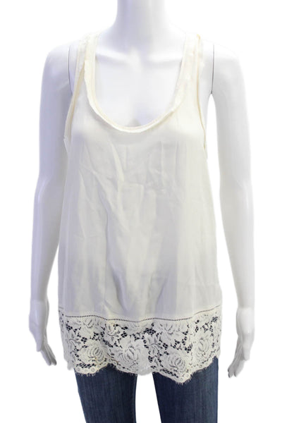 Rebecca Taylor Womens Scoop Neck Lace Trim Silk Tank Top White Size 10