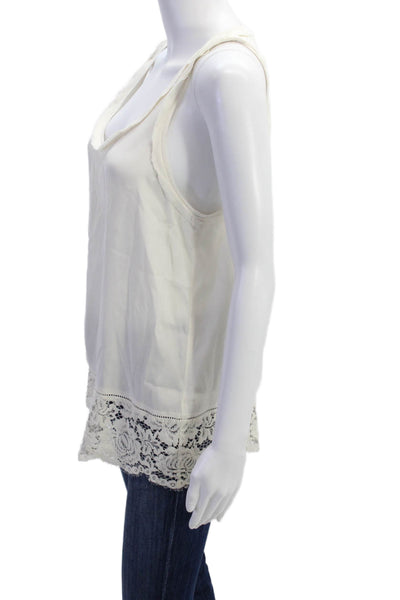 Rebecca Taylor Womens Scoop Neck Lace Trim Silk Tank Top White Size 10