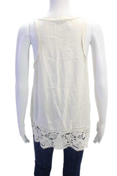 Rebecca Taylor Womens Scoop Neck Lace Trim Silk Tank Top White Size 10