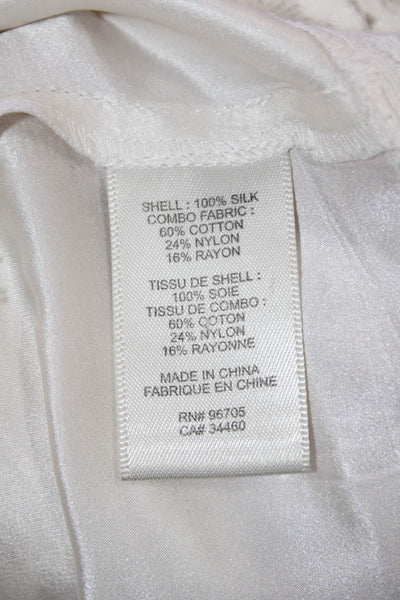 Rebecca Taylor Womens Scoop Neck Lace Trim Silk Tank Top White Size 10