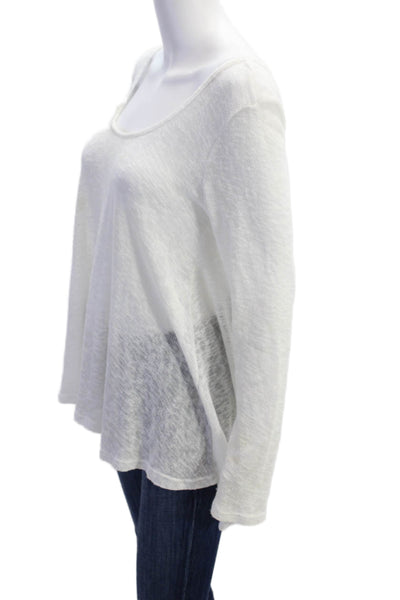 PPLA Womens Long Sleeve Scoop Neck Open Knit Sweater White Cotton Size Medium
