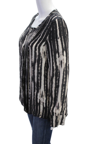 Haute Hippie Womens Button Up Long Sleeve Silk Striped Shirt White Black Medium