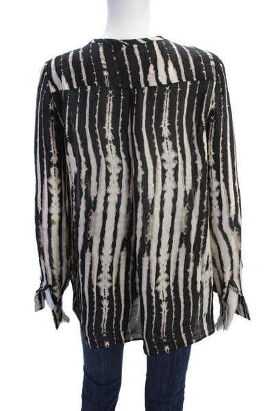 Haute Hippie Womens Button Up Long Sleeve Silk Striped Shirt White Black Medium
