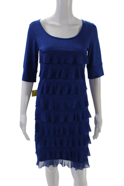 Isle Womens Azure Short Sleeve Sheer Ruffle Detail Mini Dress Blue Size XS