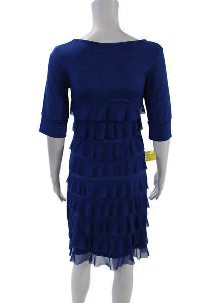 Isle Womens Azure Short Sleeve Sheer Ruffle Detail Mini Dress Blue Size XS