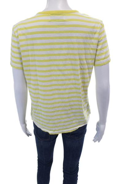 La Ligne Womens Cotton Crew Neck Striped Short Sleeve T-Shirt Yellow Size M