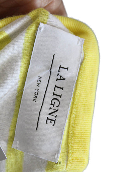La Ligne Womens Cotton Crew Neck Striped Short Sleeve T-Shirt Yellow Size M