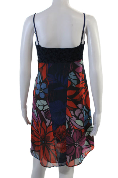 Desigual Womens Floral Print Sleeveless V-Neck Mini Dress Blue Size 36