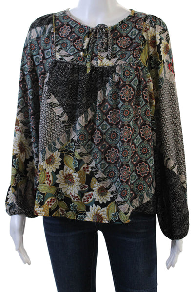 dRA  Los Angeles Womens Cotton Floral Print Long Sleeve Blouse Black Size S