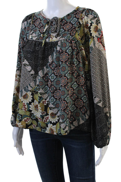 dRA  Los Angeles Womens Cotton Floral Print Long Sleeve Blouse Black Size S