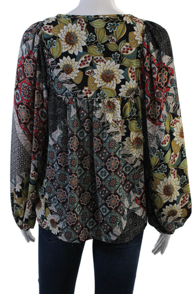 dRA  Los Angeles Womens Cotton Floral Print Long Sleeve Blouse Black Size S