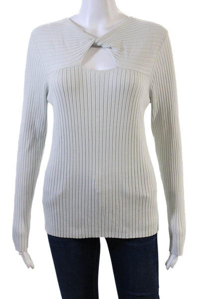 Calvin Klein Womens Twisted Ribbed Knit Long Sleeve Blouse Blue Size M