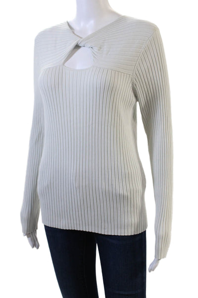 Calvin Klein Womens Twisted Ribbed Knit Long Sleeve Blouse Blue Size M