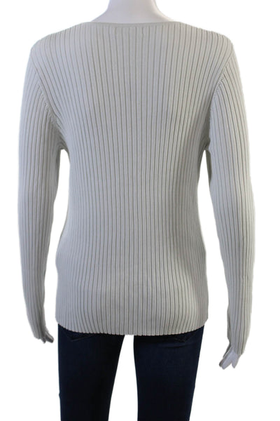 Calvin Klein Womens Twisted Ribbed Knit Long Sleeve Blouse Blue Size M