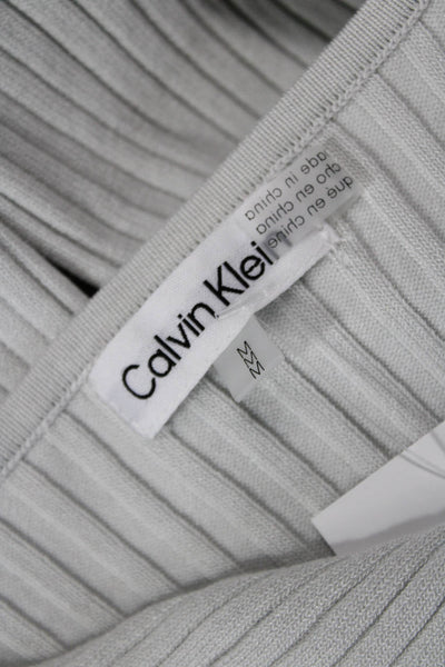 Calvin Klein Womens Twisted Ribbed Knit Long Sleeve Blouse Blue Size M